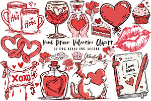 Hand Drawn Valentine Clipart, an Illustration by OK Design
