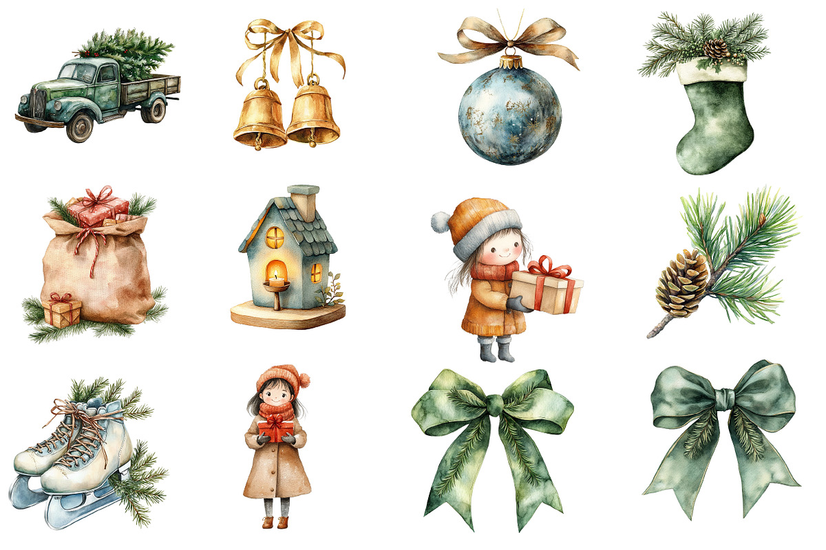 Watercolor Neutral Christmas Clipart, an Illustration by Designworld (Photo 3 of 6)