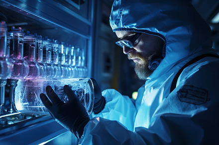 Medical worker holds test tube with, a Photo by Lopatin Photo