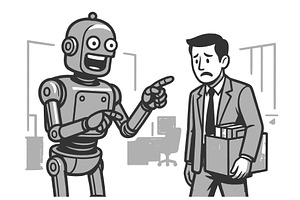 Robot Replacing Sad Office Worker, a Person Illustration by AlexArt