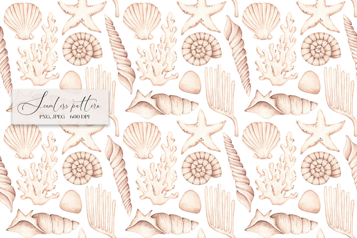 Coral sea shell digital fabric pattern