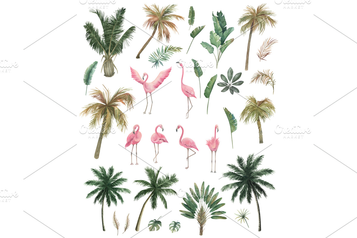 Tropical Collection With Flamingos, a Seasonal Illustration by Natikka Art (Photo 2 of 6)