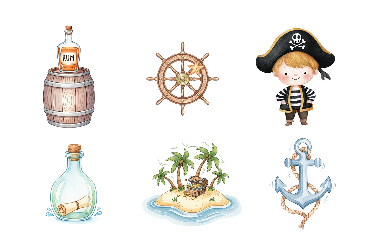 Watercolor Pirates Clipart, a Decorative Illustration by BerryPieArt (Photo 3 of 4)
