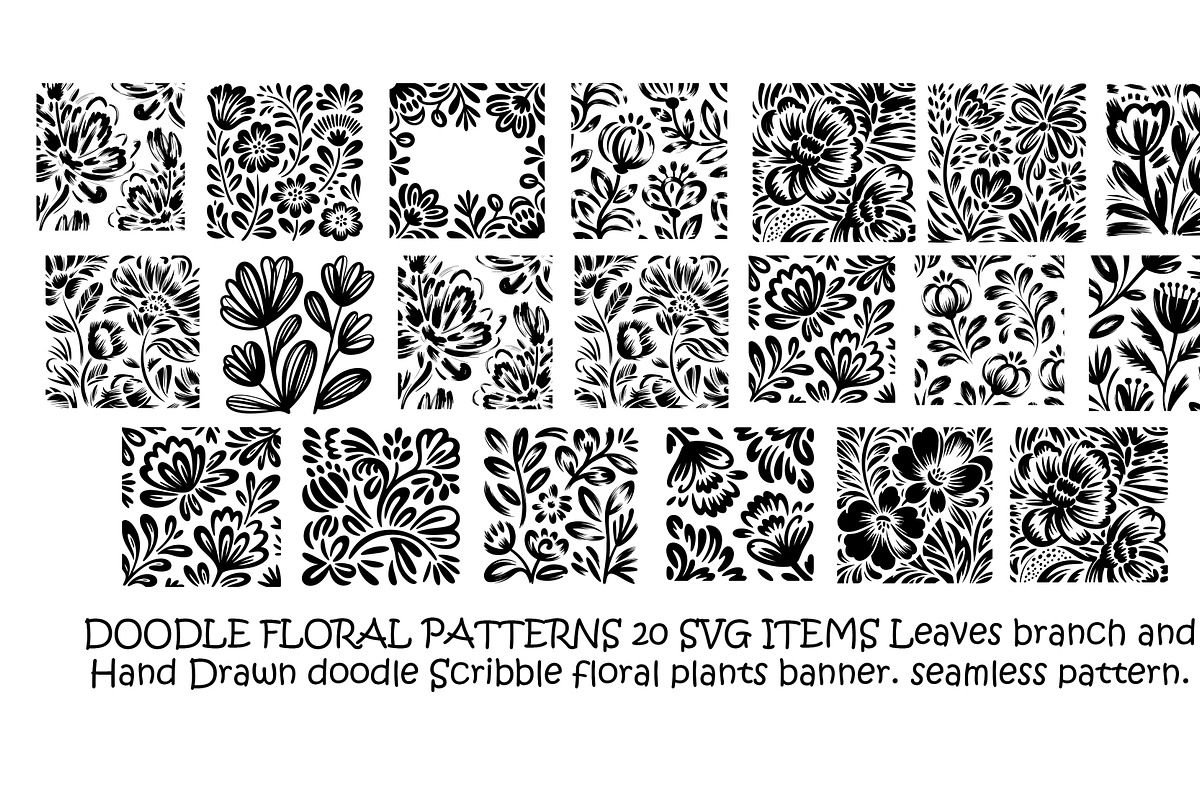 DOODLE FLORAL PATTERNS 20 SVG, a Pattern Graphic by SketchArtStudio (Photo 1 of 3)