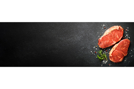 Beef steak. Raw beef meat at black., a Food & Drink Photo by Nadia-nb