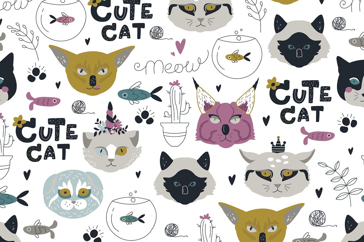 7 cat breed, lettering and pattern, a Texture Illustration by narinadraban (Photo 5 of 6)
