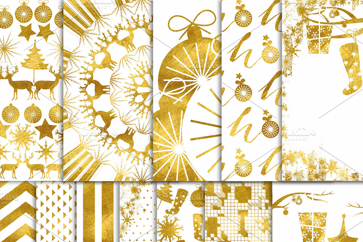 Christmas Gold Foil Digital Paper preview 2