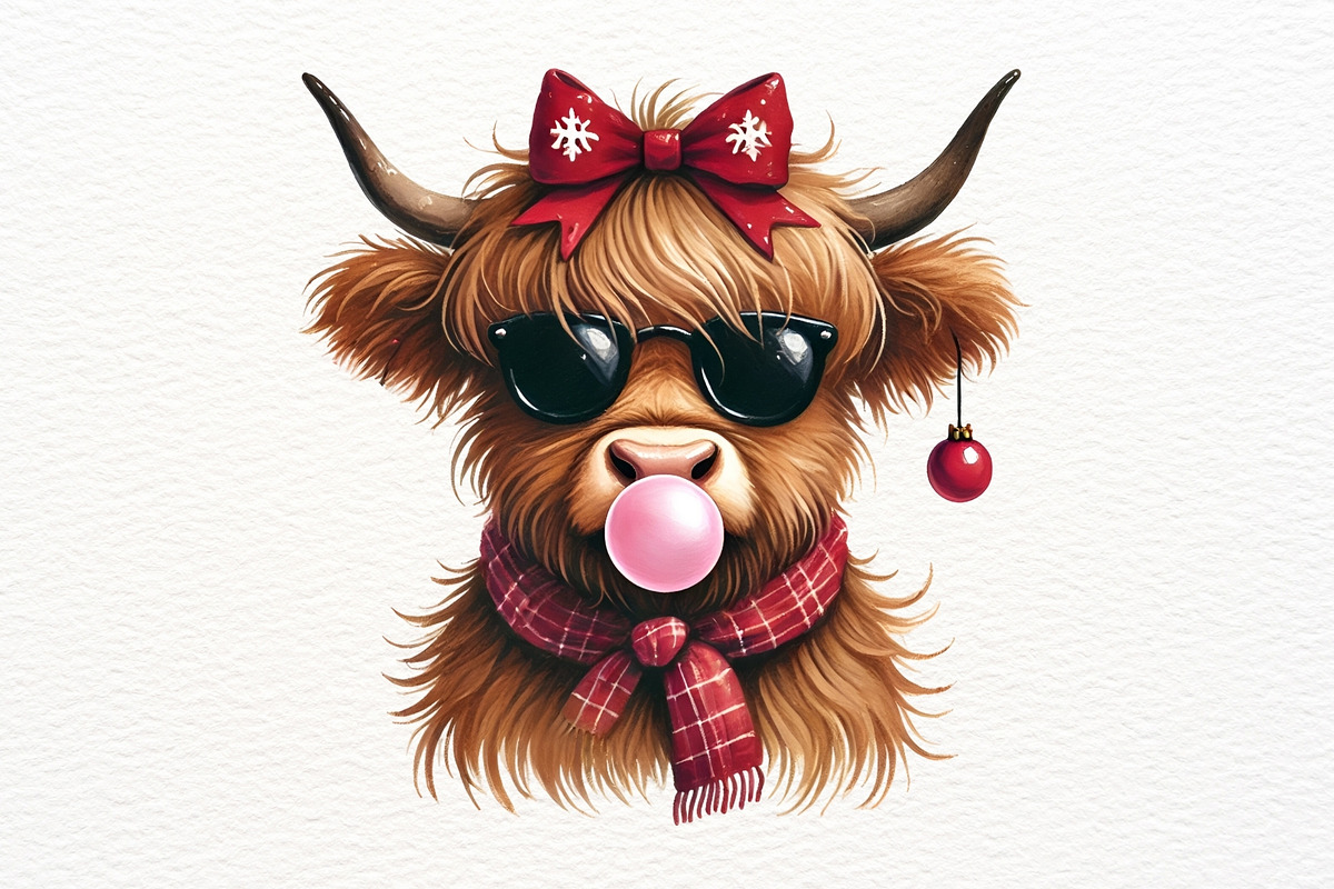 Christmas Highland Cow Clipart, an Animal Illustration by Nicolle's Colorful Art (Photo 4 of 10)