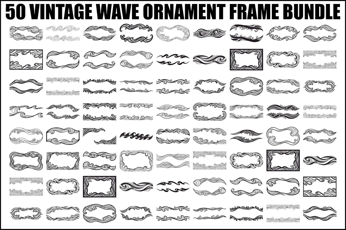 Vintage Wave Ornament Frame Bundle, an Illustration by Designer_Momina (Photo 1 of 51)