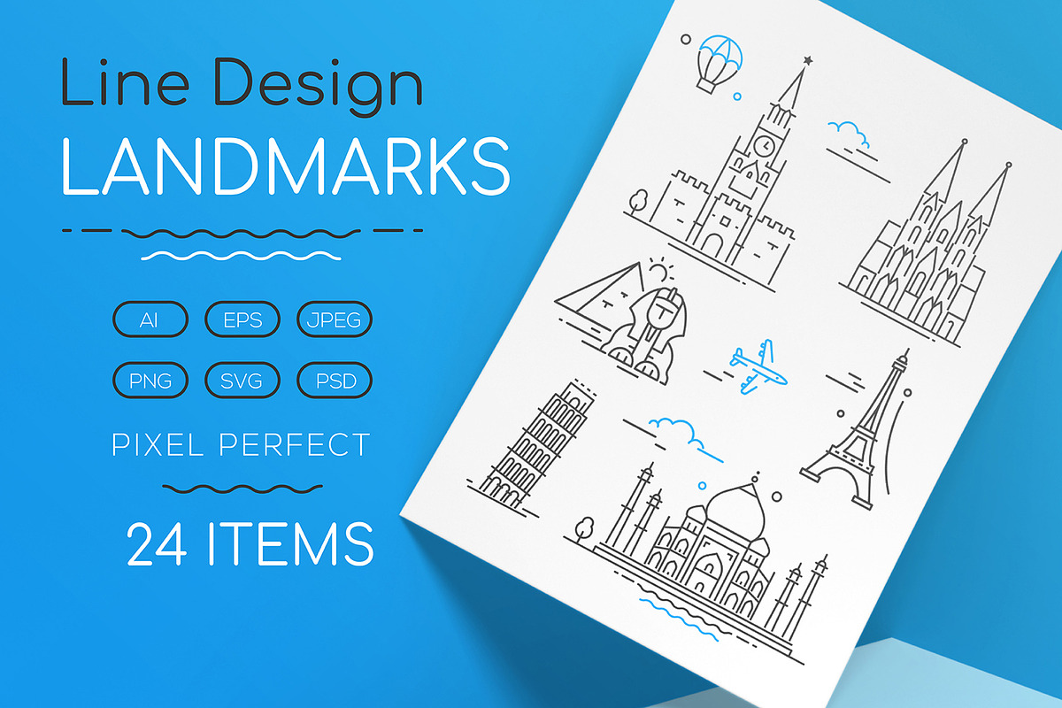 Line Design Landmarks Icons Set, an Outline Icon by Boyko Pictures (Photo 1 of 9)