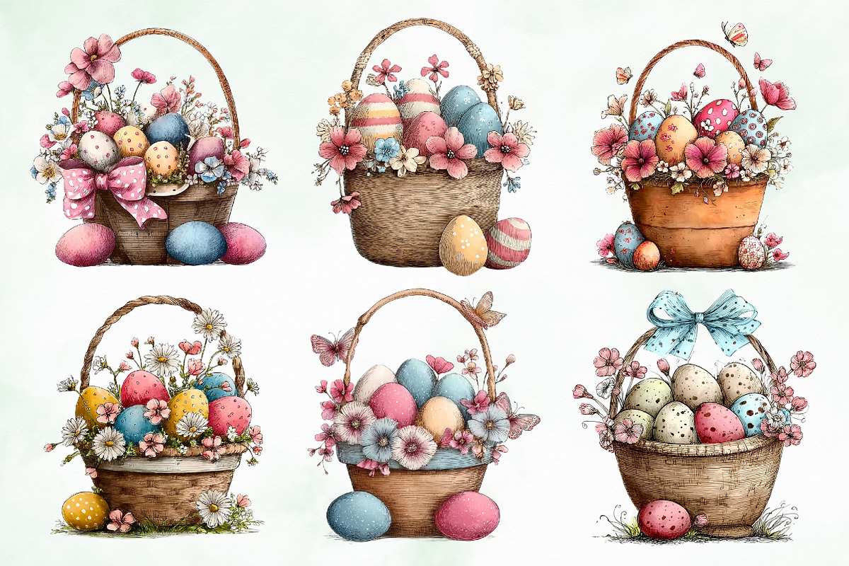 Whimsical Easter Basket Clipart, an Illustration by Creative Art (Photo 2 of 8)