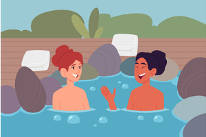 Spa relax. two girls small talking, an Illustration by Onyx