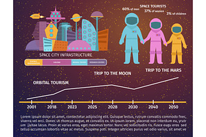 Space Tourism Infographic Galaxy Atmosphere System Fantasy Travel Vector Illustration.