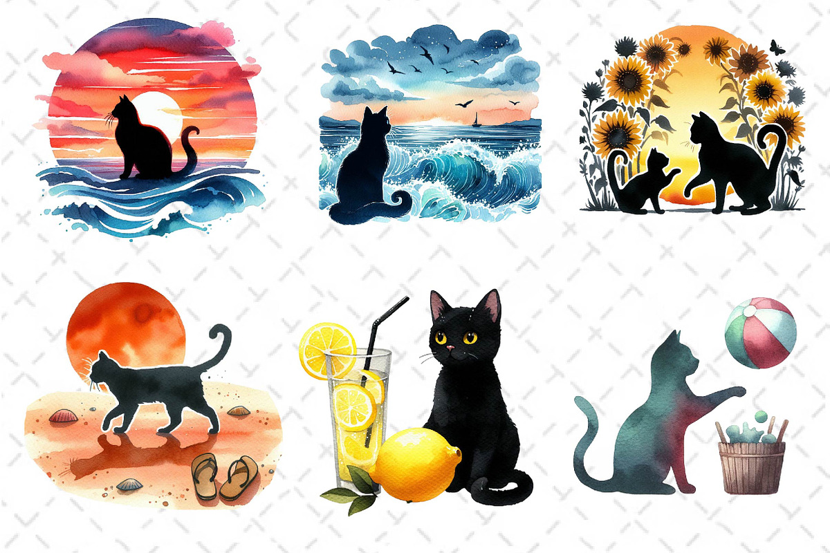Cat Silhouette Summer Clipart, an Illustration by Dream Creation (Photo 2 of 6)