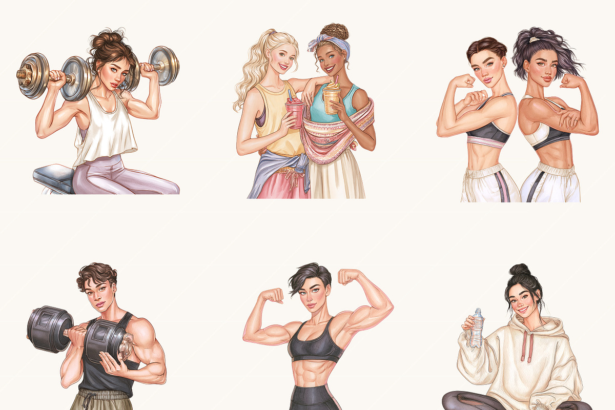 Fitness Girl Clipart Bundle, a Person Illustration by BusyDaydesign (Photo 4 of 9)