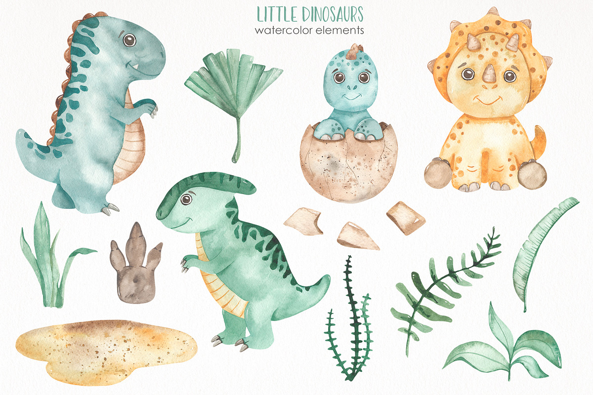 Little dinosaurs watercolor, an Animal Illustration by Marina Ermakova (Photo 3 of 13)