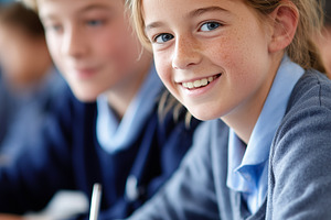 Smiling schoolgirl with freckles, a School & Education Photo by MistyDay