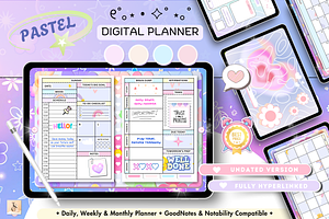 Starlight Purple Digital Planner, a Stationery Template by Tas Creative Studio