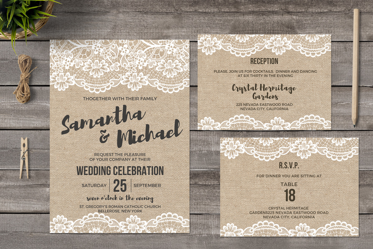 Burlap and Lace Wedding Invitations, an Invitation Template by Blush Roses Print (Photo 1 of 4)