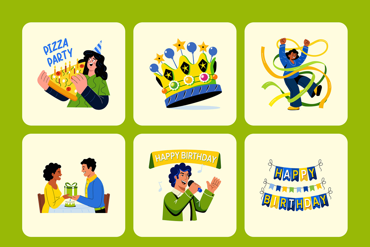 Happy Birthday Illustration Set, a Decorative Illustration by Prosymbols (Photo 10 of 10)