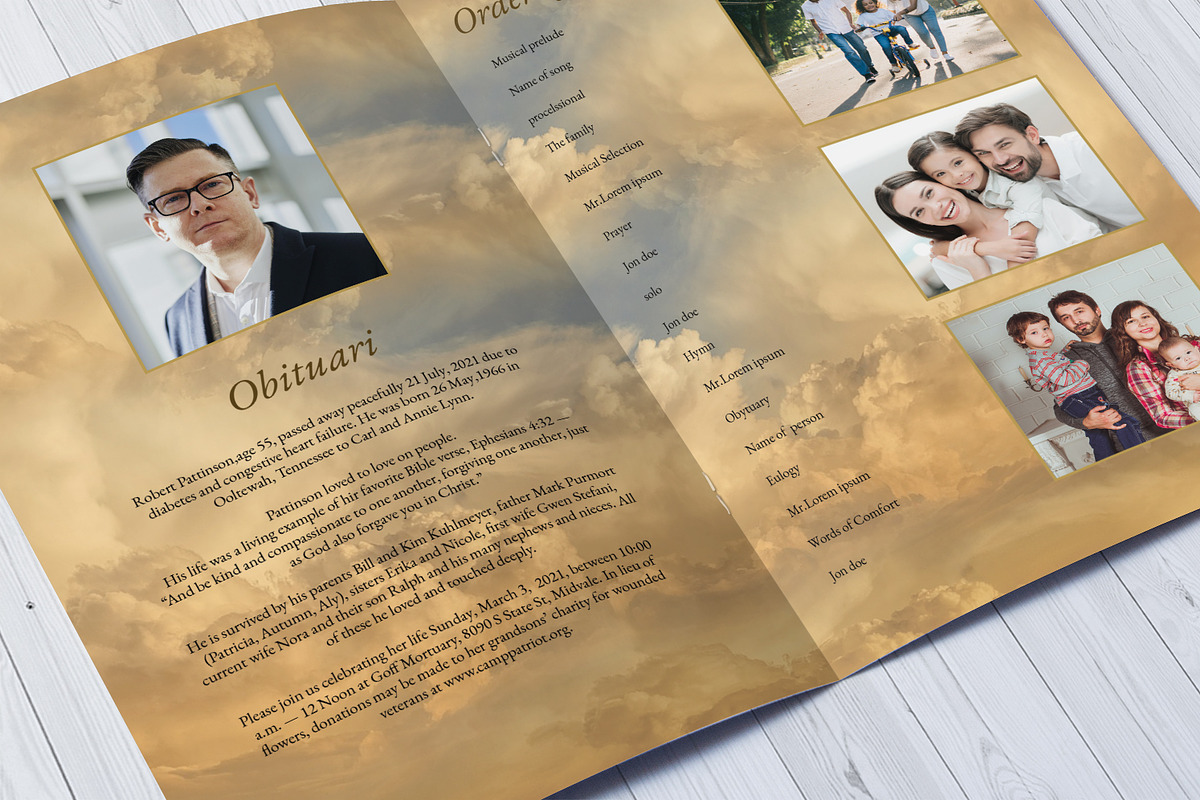 Golden Sky Funeral Program Template, a Brochure Template by Template Shop (Photo 2 of 5)