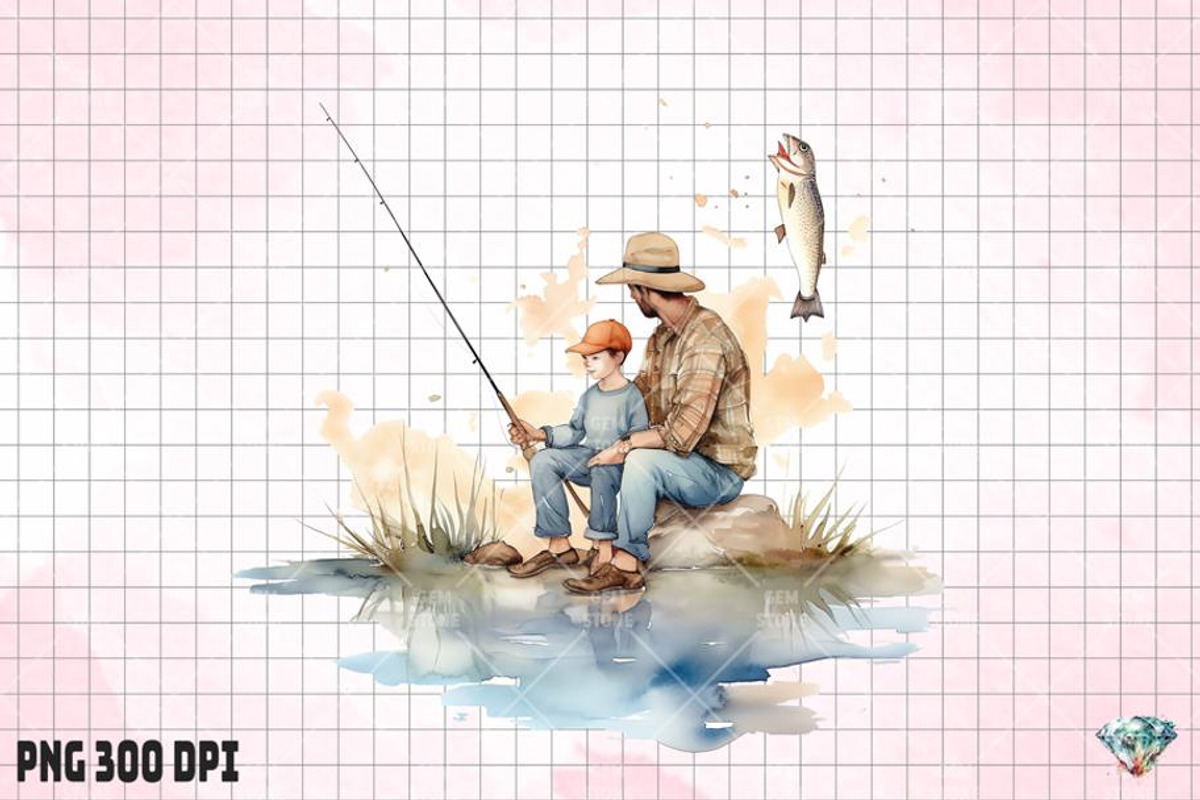 Retro Daddy Fishing Watercolor, an Illustration by Gemstone (Photo 5 of 6)