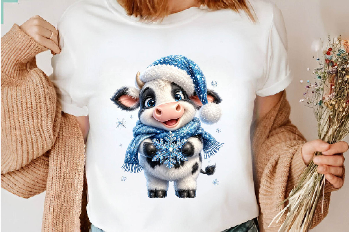 Whimsical Funny Christmas Cow, a Seasonal Illustration by CreationArt (Photo 5 of 6)
