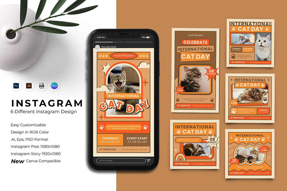 Cat Day Instagram Template, a Social Media Template by Artnivora.Std (Photo 1 of 3)