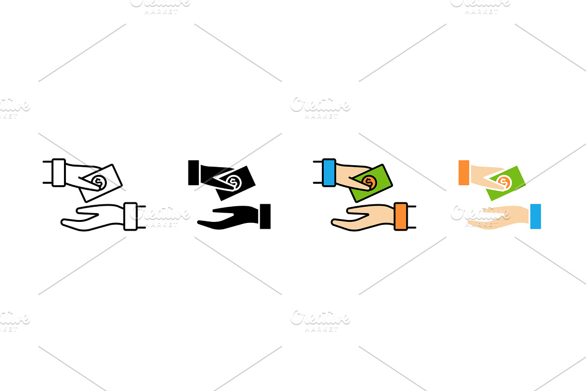 Icon collection of hands exchanging, an Object Illustration by skripnikbb