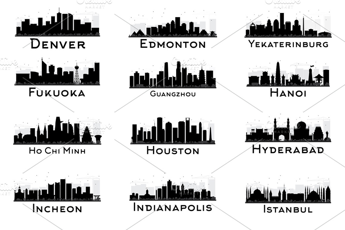 60 City Skyline Silhouettes Set 2, an Illustration by Booblgum (Photo 3 of 9)