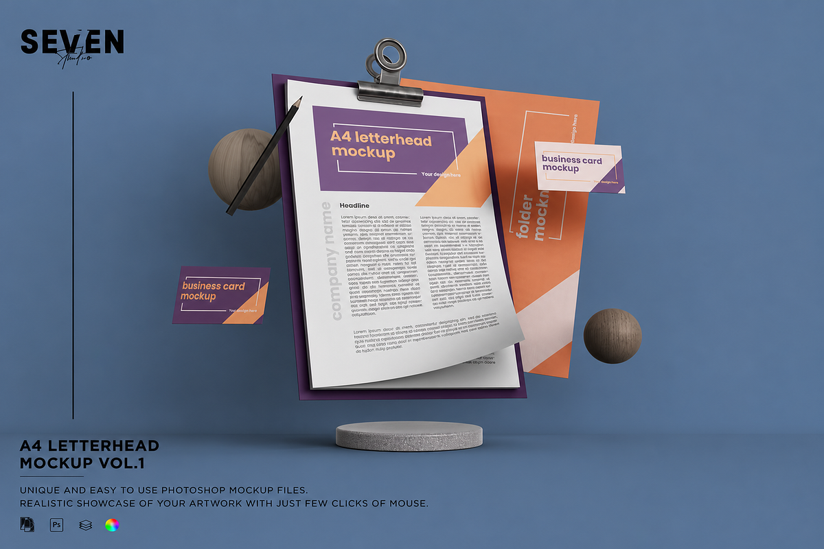 Stationery Branding Mockup, an Advertising Mockup by Se٧enStudio (Photo 1 of 2)