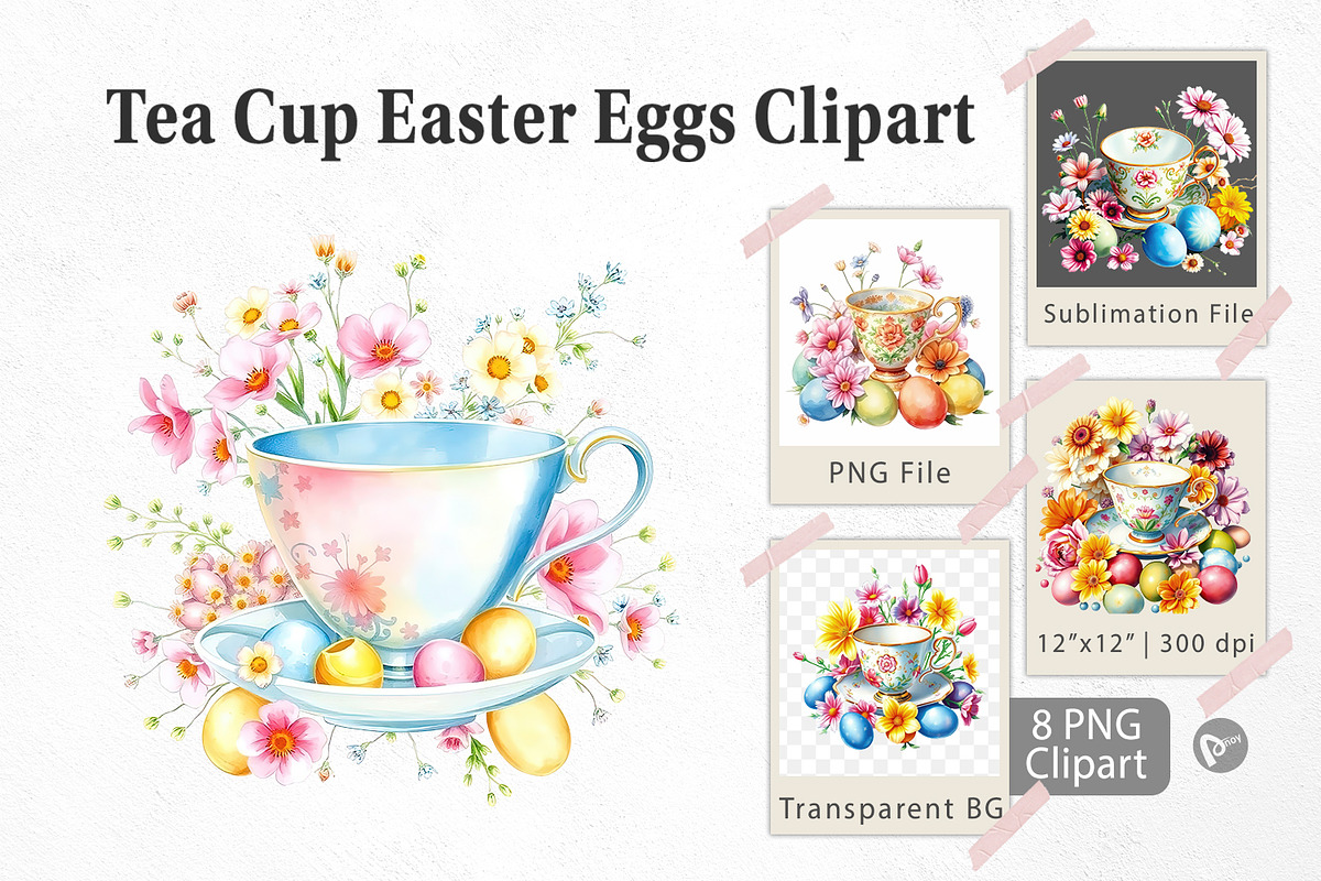 Tea Cup Easter Eggs Clipart | Creative Market