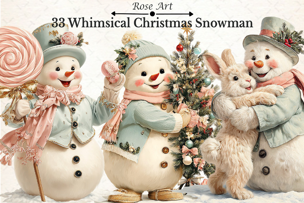 Whimsical Christmas Snowman Clipart, a Seasonal Illustration by Rose Art (Photo 1 of 6)
