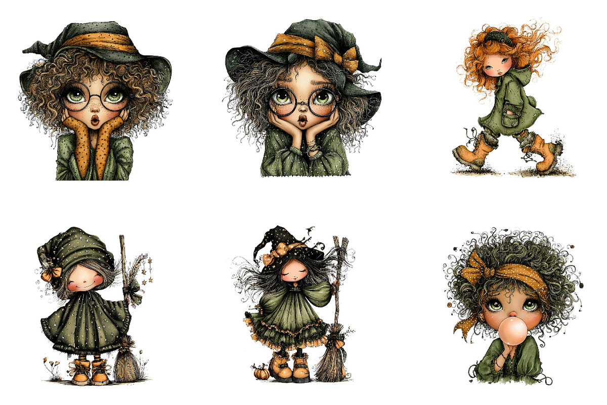 Whimsical Witch Clipart Bundle, a Seasonal Illustration by fashionaddict (Photo 3 of 7)