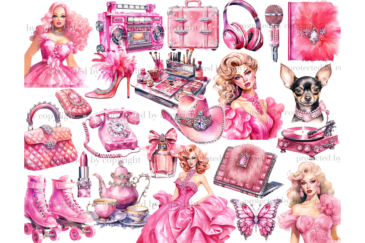 Pretty Pink Girly Clipart Set, a Person Illustration by GlamArtZhanna (Photo 2 of 5)
