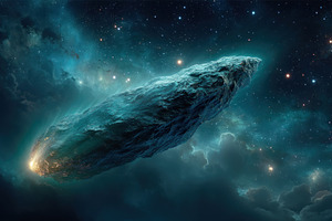Massive asteroid glowing with light trails hurtles through deep, a Background Photo by José Manuel Gelpi