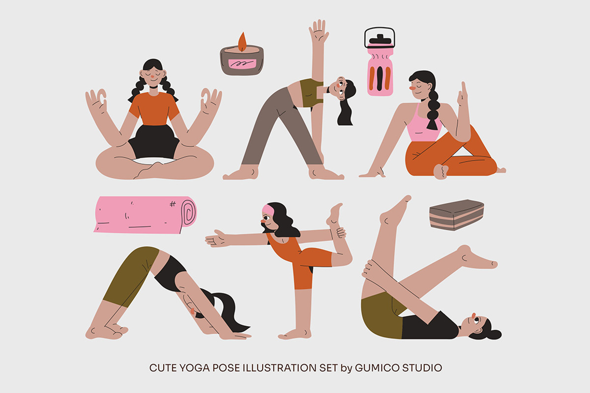 Cute Yoga Pose Illustration Set, an Object Graphic by Gumico Studio. (Photo 2 of 3)