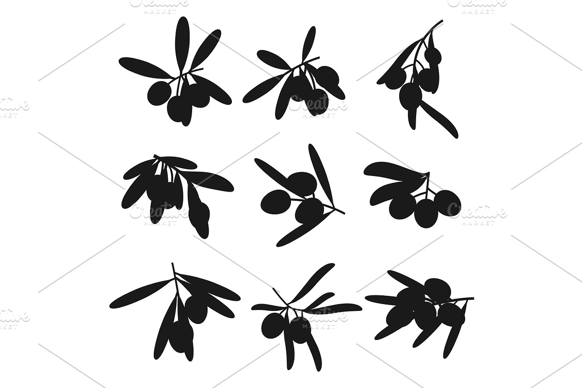 Natural olives isolated silhouettes, a Food Illustration by Vector Tradition