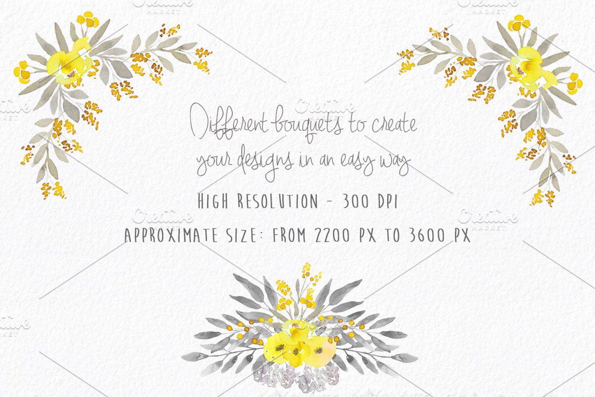 Yellow & Grey Flowers hand painted, a Decorative Illustration by MaraquelaStudio (Photo 5 of 8)