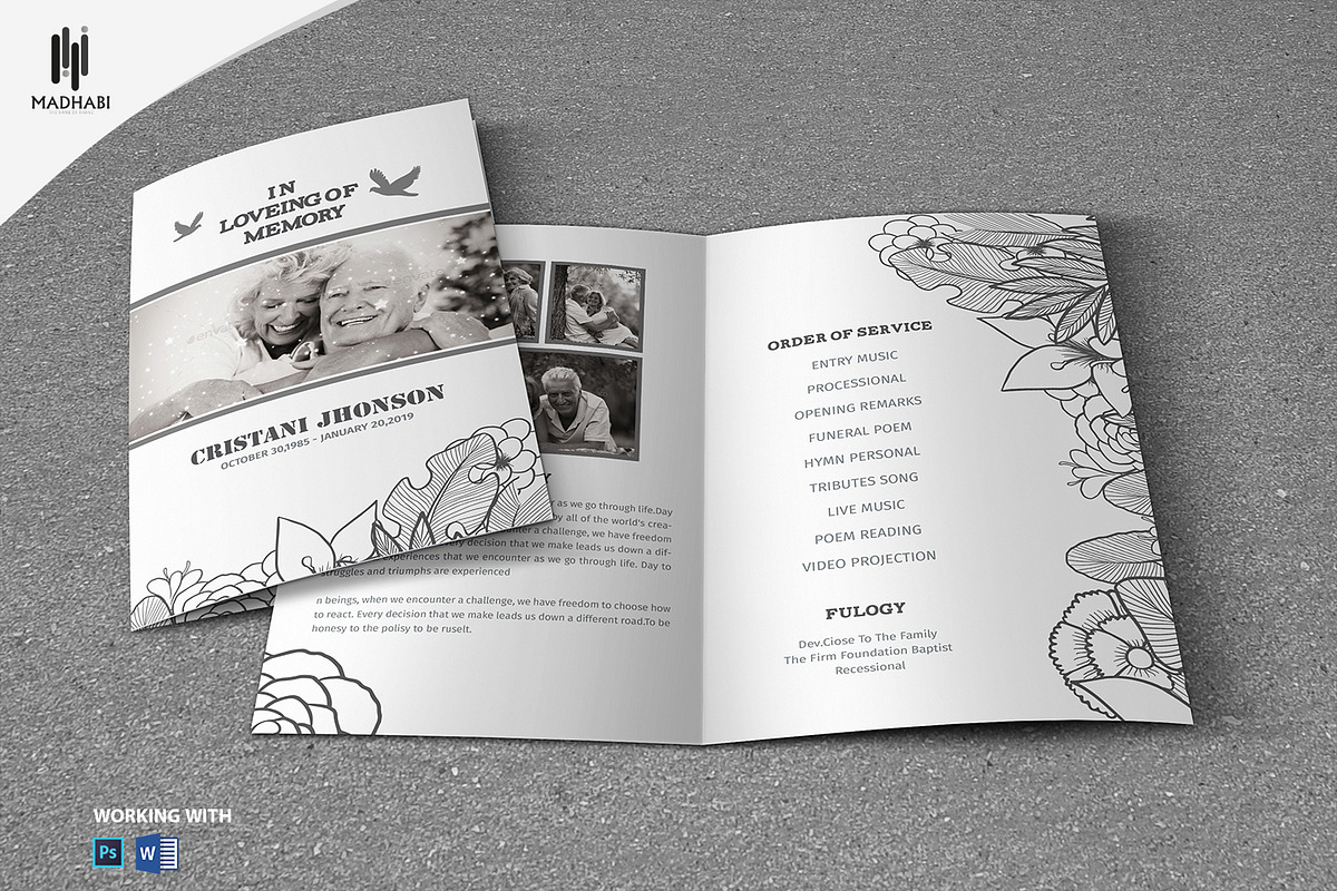 Funeral Program Template Black White, a Brochure Template by Madhabi Studio (Photo 1 of 5)