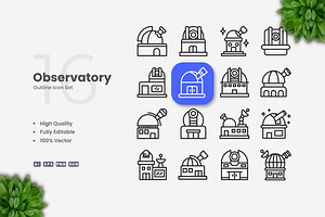 Observatory Outline Icons, an Outline Icon by Upnowgraphic