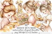 Watercolor Messy Bun Mom Clipart, an Illustration by Designking (Thumbnail 1 of 4)