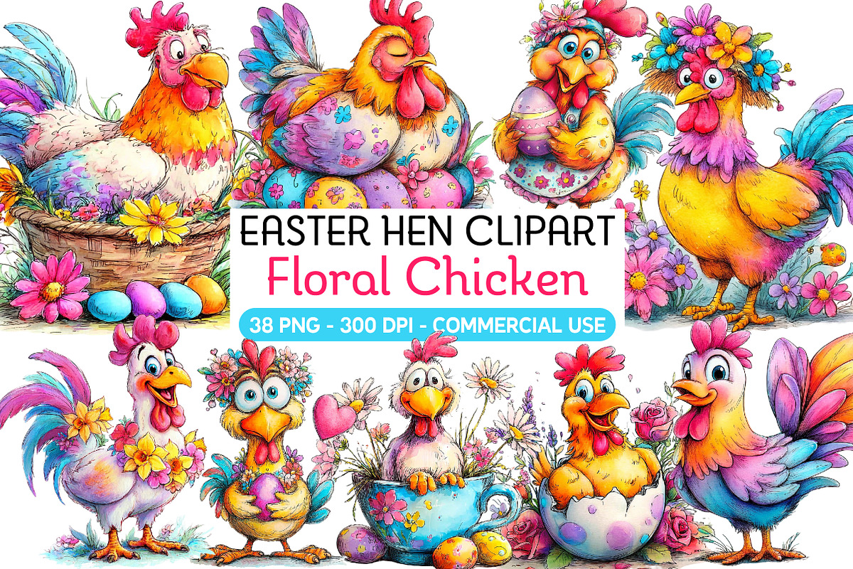 Floral Chicken Easter Hen Clipart, an Illustration by Daily.Designs (Photo 1 of 8)