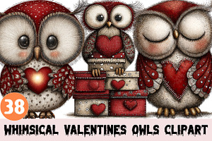 Whimsical Valentines Owls Clipart, a Graphic by CitraGraphics