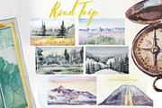 Watercolor Road Trip Clipart Set, a Person Illustration by ArtCreationsDesign (Thumbnail 16 of 19)