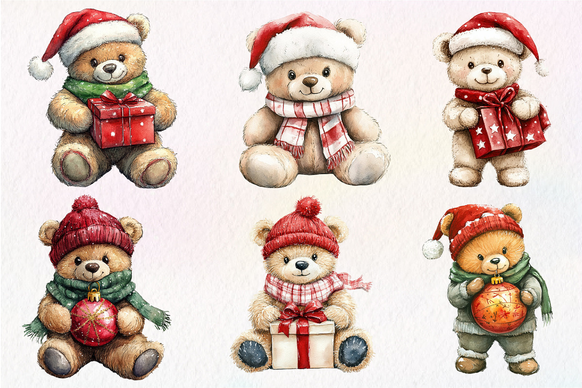 Christmas Teddy Bear Clipart, an Illustration by Dream Creation (Photo 4 of 6)