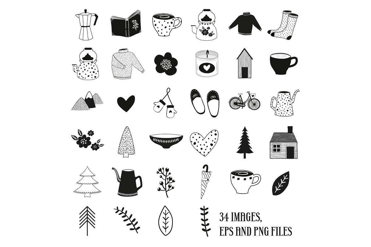 Hygge Black and White Clipart, a Seasonal Illustration by Chus Moreno Studio (Photo 2 of 4)