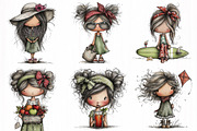 Whimsical Summer Girls Clipart, a Person Illustration by DreamCafeArt (Thumbnail 3 of 7)