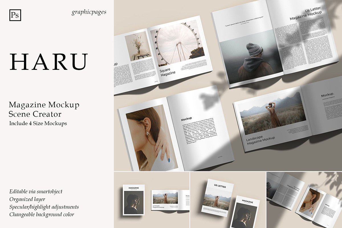 Haru - Magazine Mockup Scene Creator, a Books & Magazine Mockup by graphicpages (Photo 1 of 13)