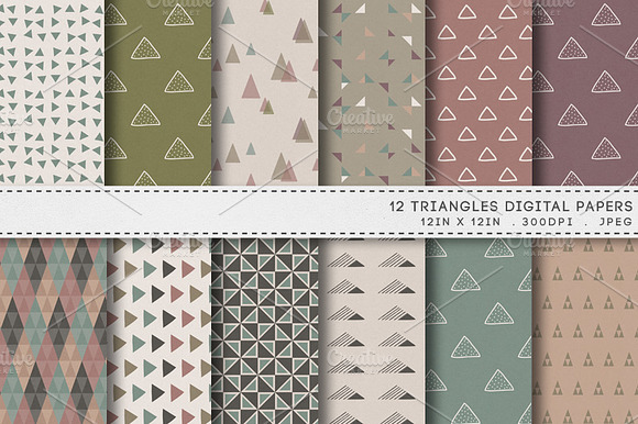 12 Triangles Retro Digital Papers